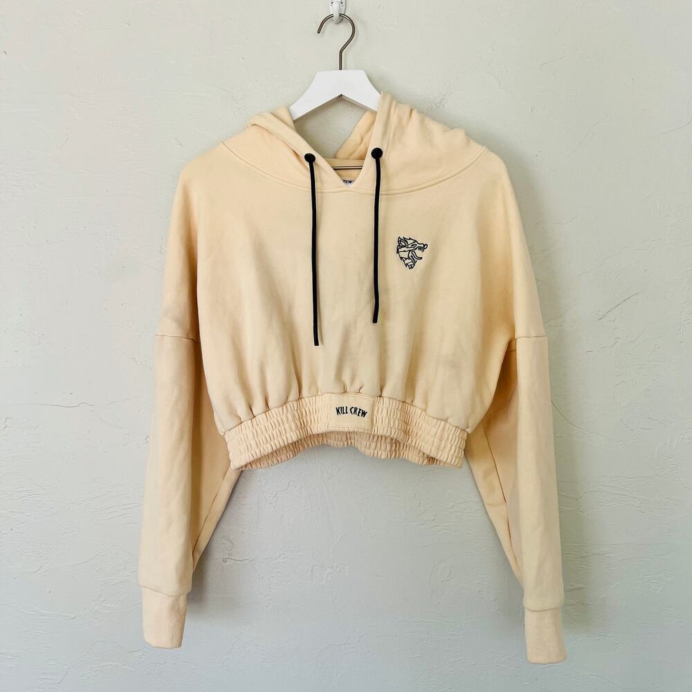 Kill Crew Cream Crop Hoodie XXL Wolf Logo Gym Streetwear Y2K Athleisure